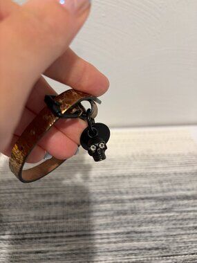 Alexander McQueen Leather Matte Black w/Rhinestone Eyes Skull Wrap Bracelet